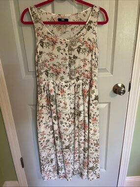 Frye Cream Floral Maxi Dress with Pink & Green Print